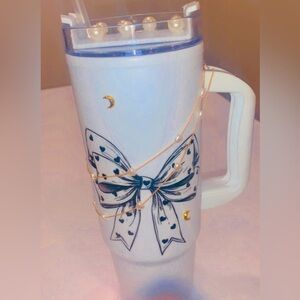 White Tumbler with Bow and Pearl Accents